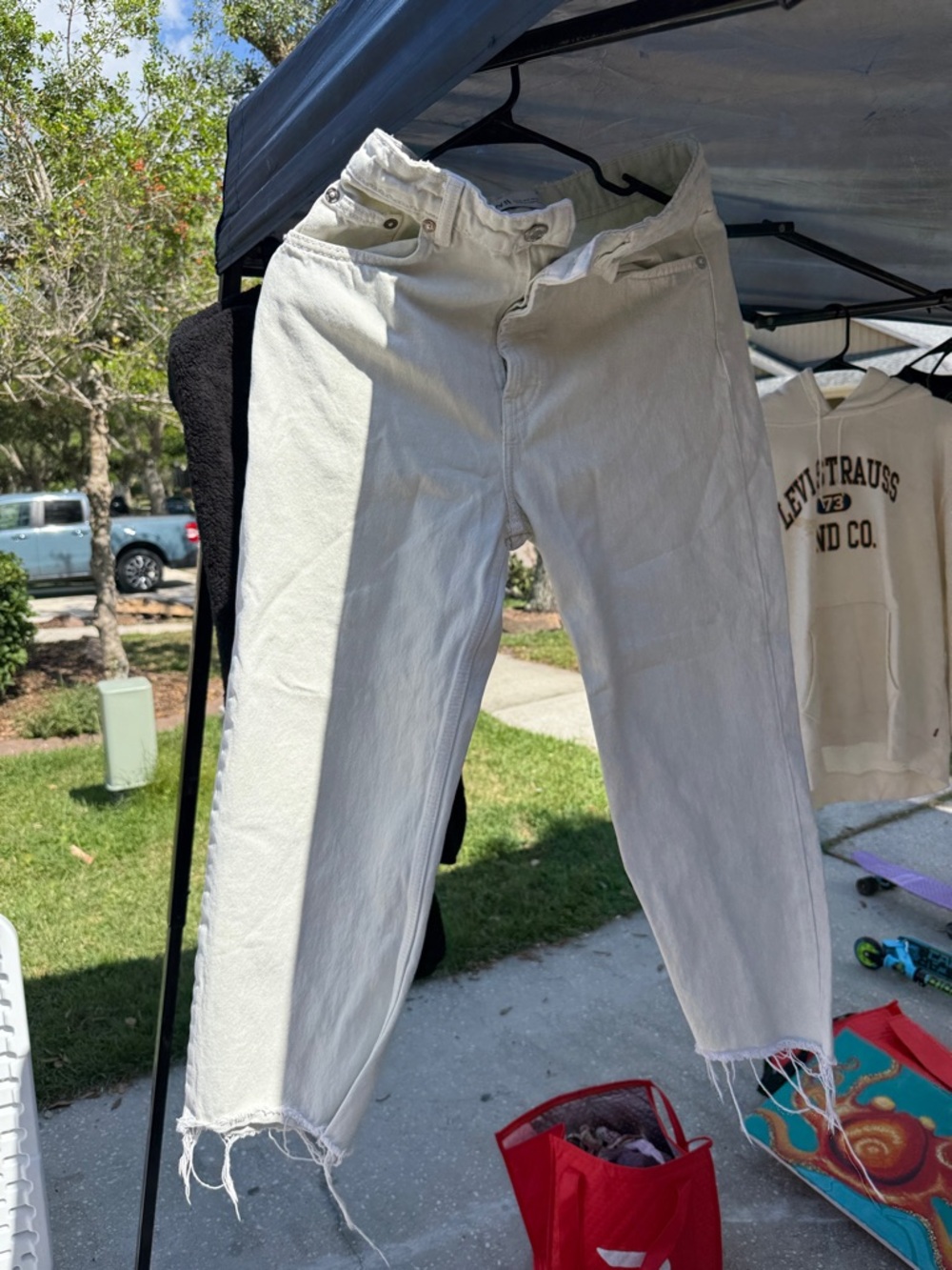 Zara Off-White Straight-Leg Chinos